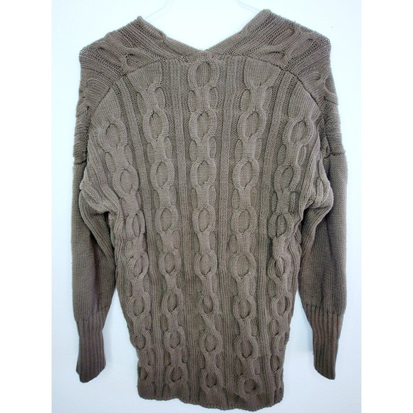 Thick Knit Olive Green Long Sleeved Sweater V Neck Small 3D Design - Picture 2 of 2
